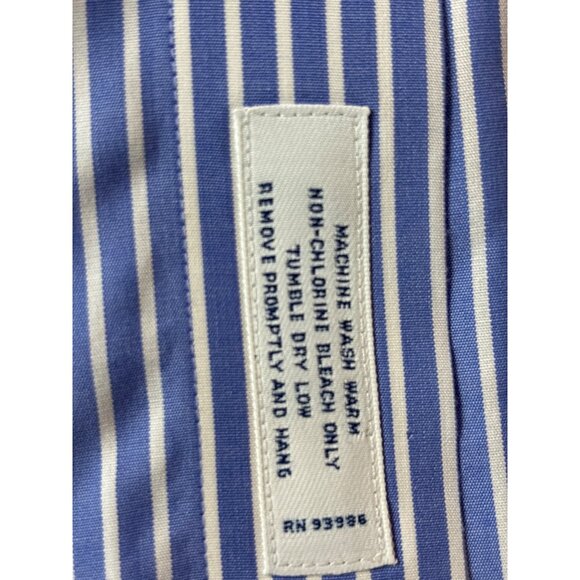 Brooks Brothers Mens Non-Iron Slim Fit Dress Shirt 16.5/34 Blue & White Striped - Picture 9 of 11
